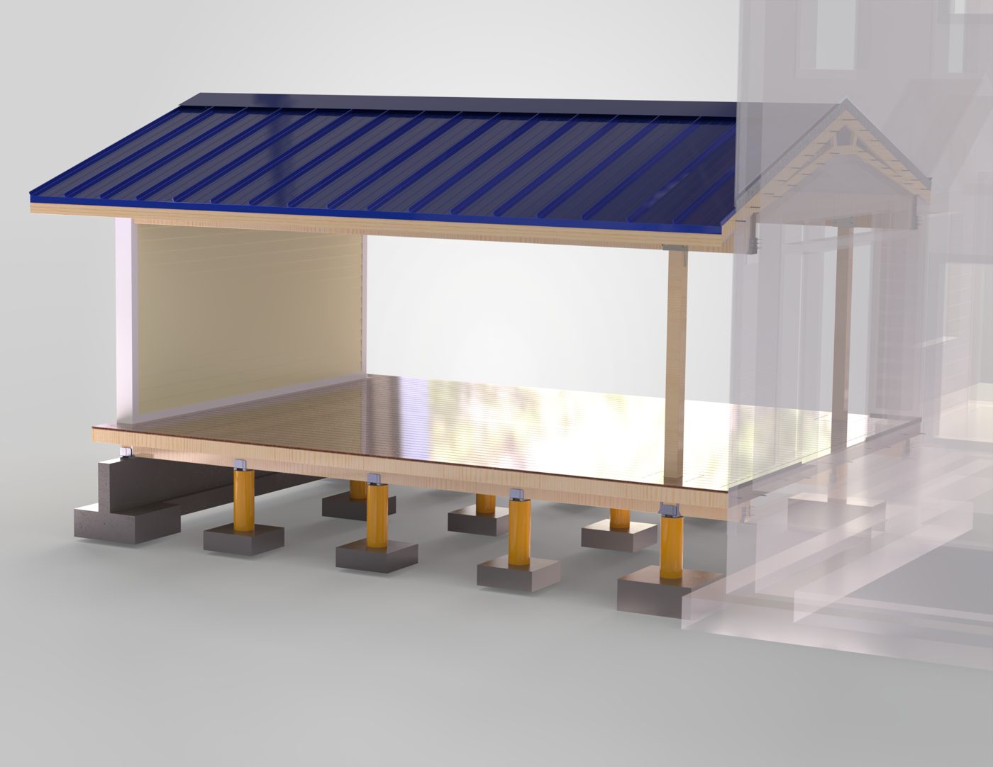 Deck, piers and roof modeled together