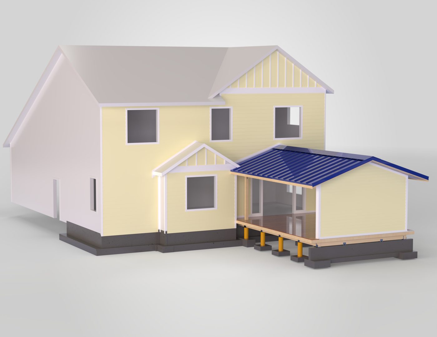Full 3D model of the house with the new covered deck
