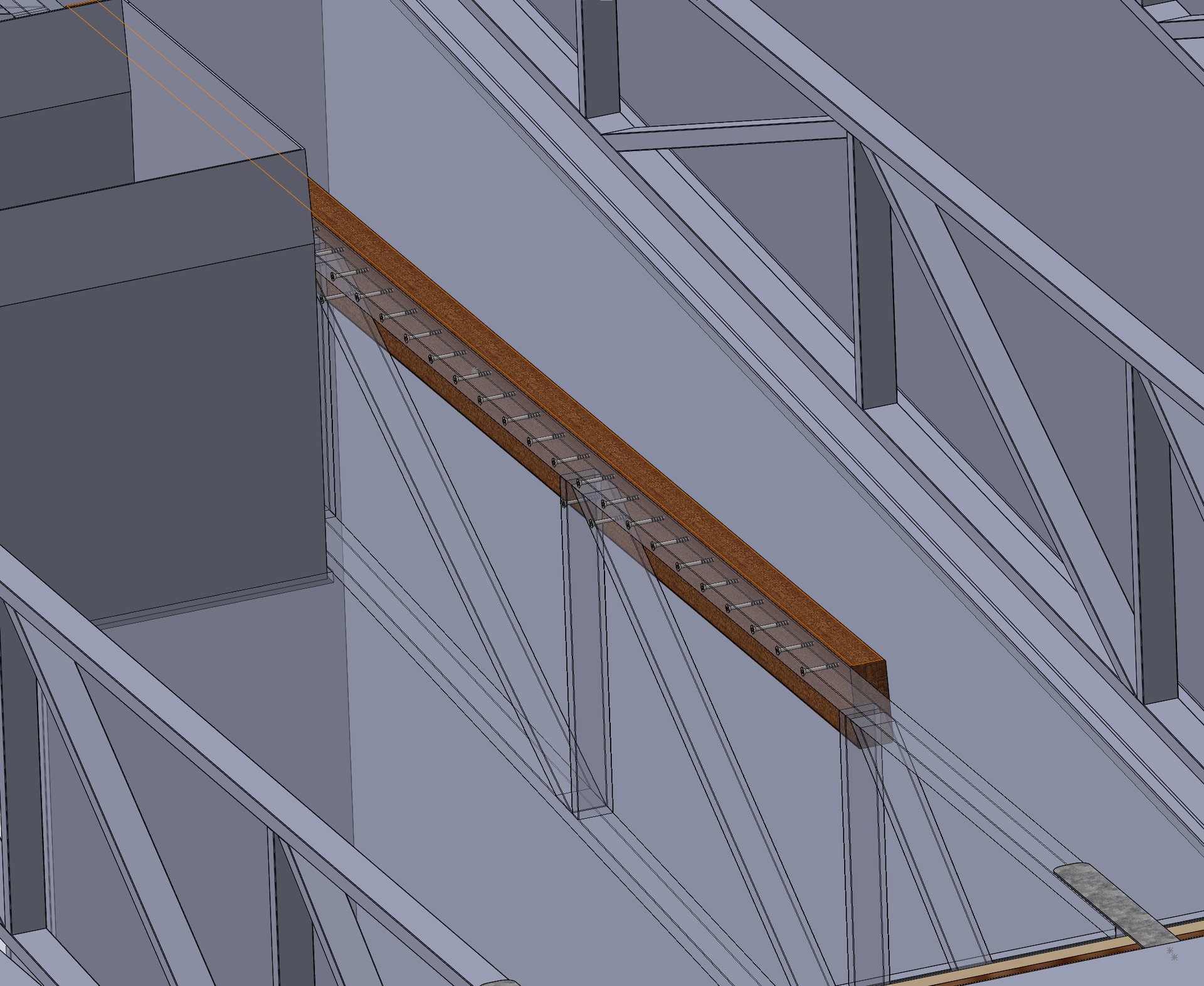 SolidWorks model of the new truss tied into the marriage wall