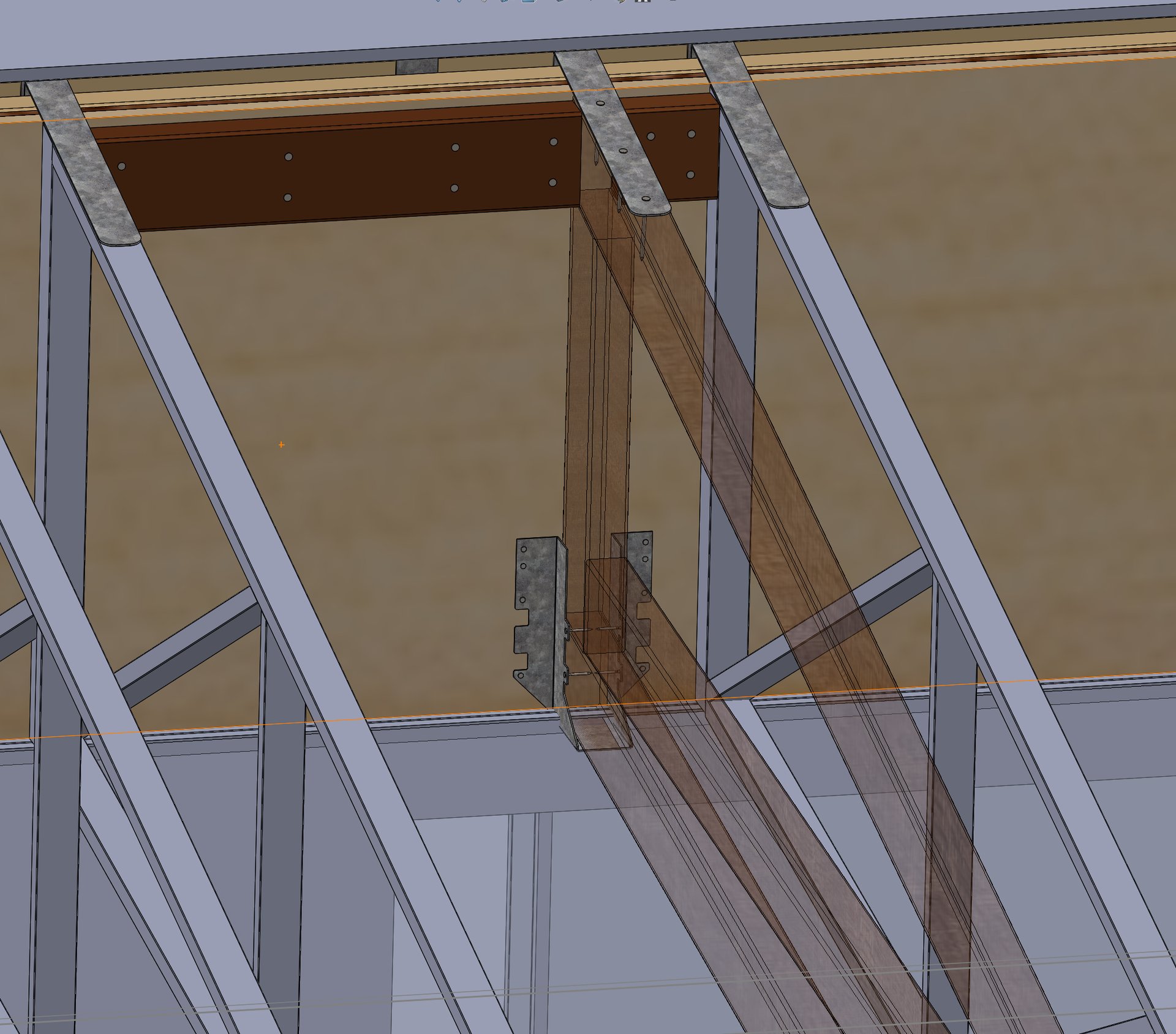 New truss hung at the marriage wall with Simpson hangers and straps
