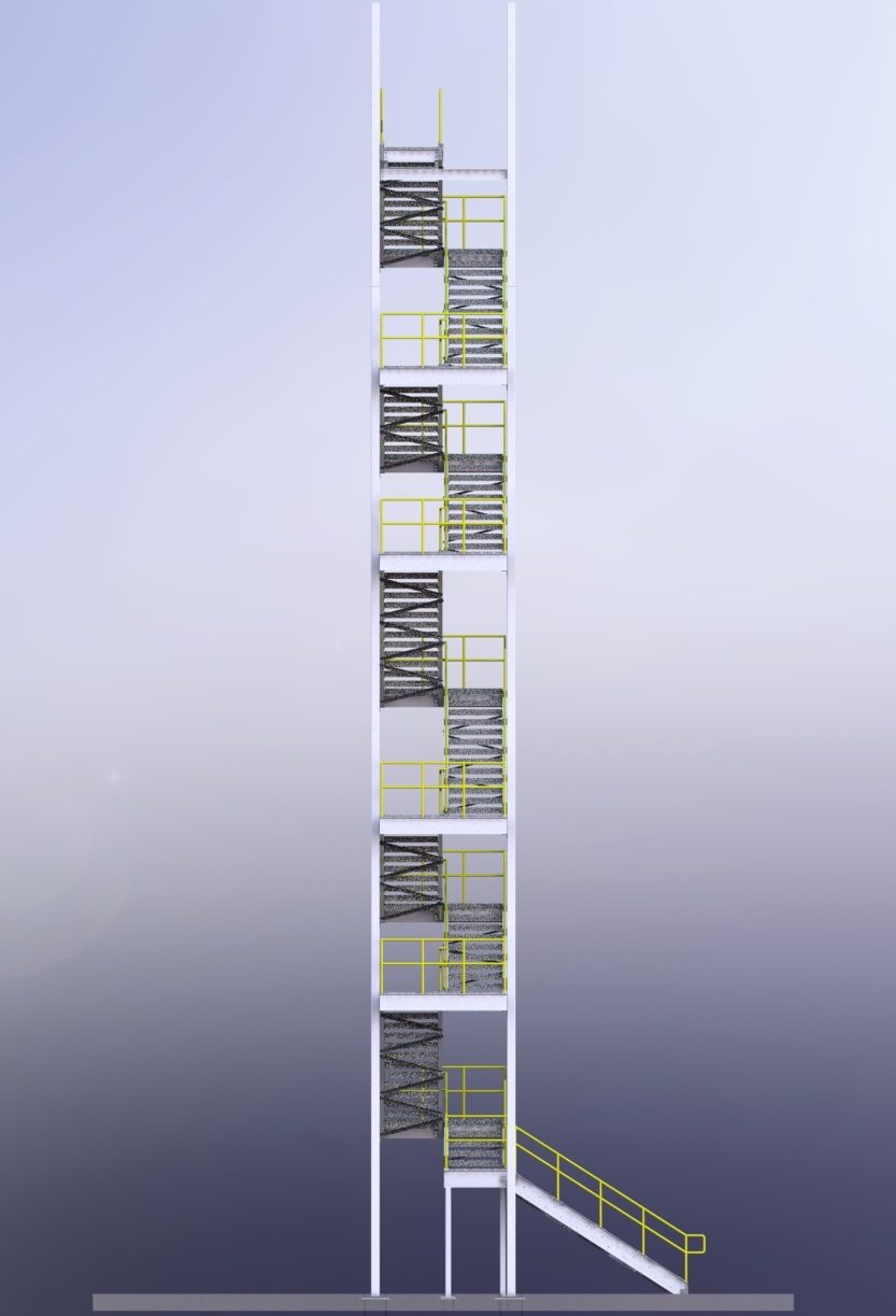 Full-height elevation of the stair tower showing every flight and landing