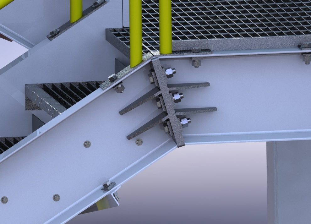 Bolted stringer-to-landing connection with stiffener plates