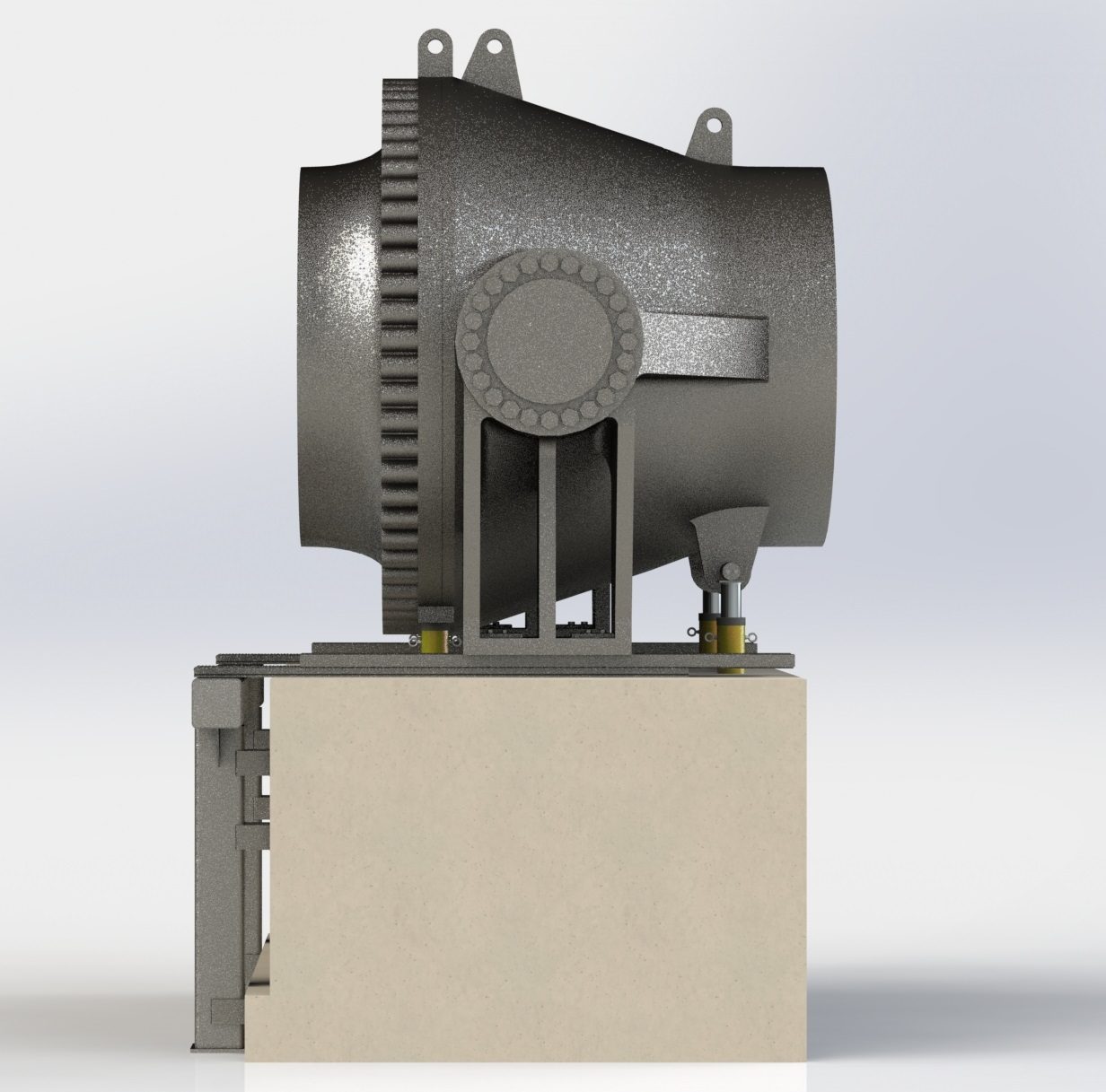 Side view of the valve, rig and concrete pedestal